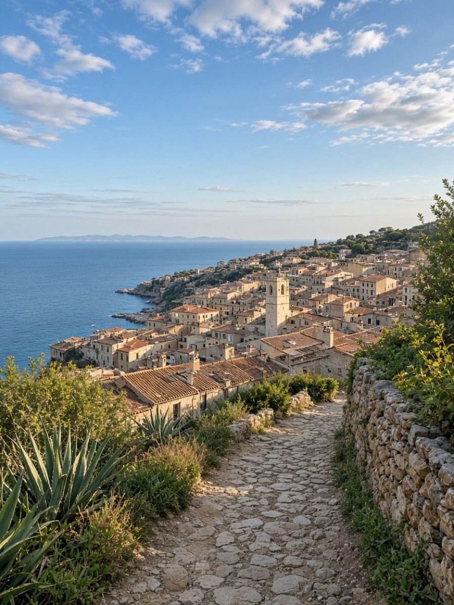 A coastal town above the sea